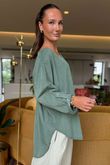 Made in Italy Cooper Needlecord Scoop Dip Back Top Soft Khaki